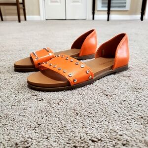 Andiamo Aholbrook Women's Orange Brown Peep Toe Slip-On Flat Sandals Shoes 5.5